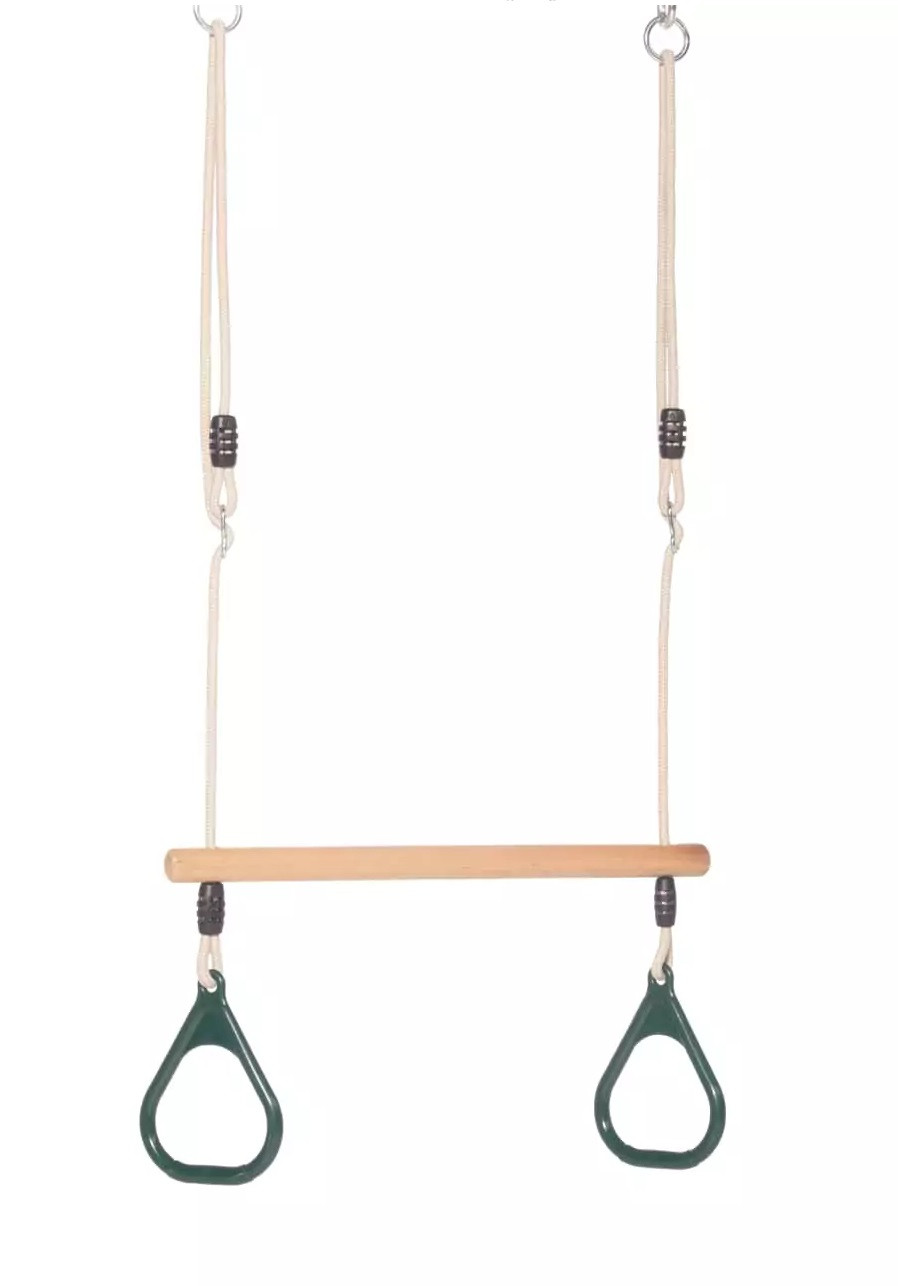 DICE Houten Ringtrapeze met Kunststof Ringen - Groen met Beige Touw
