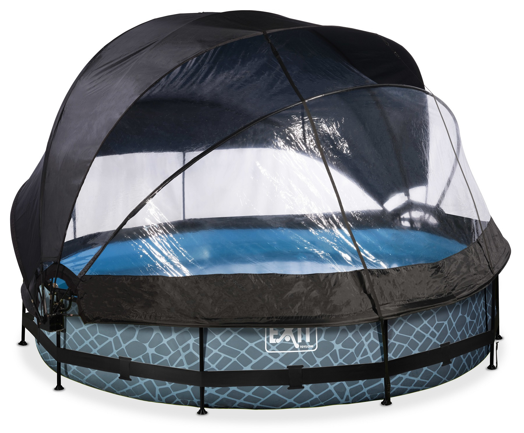 EXIT Frame Zwembad - Stone - ø 360 x 76 cm - met Overkapping, Zonnedak en Cartridge Filterpomp - Grijs