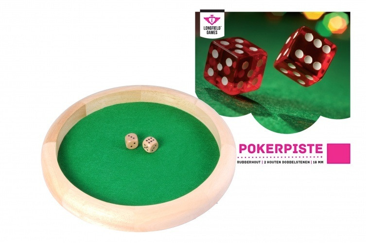Pokerpiste - Hout - Rubberhout - 29cm - met Dobbelstenen