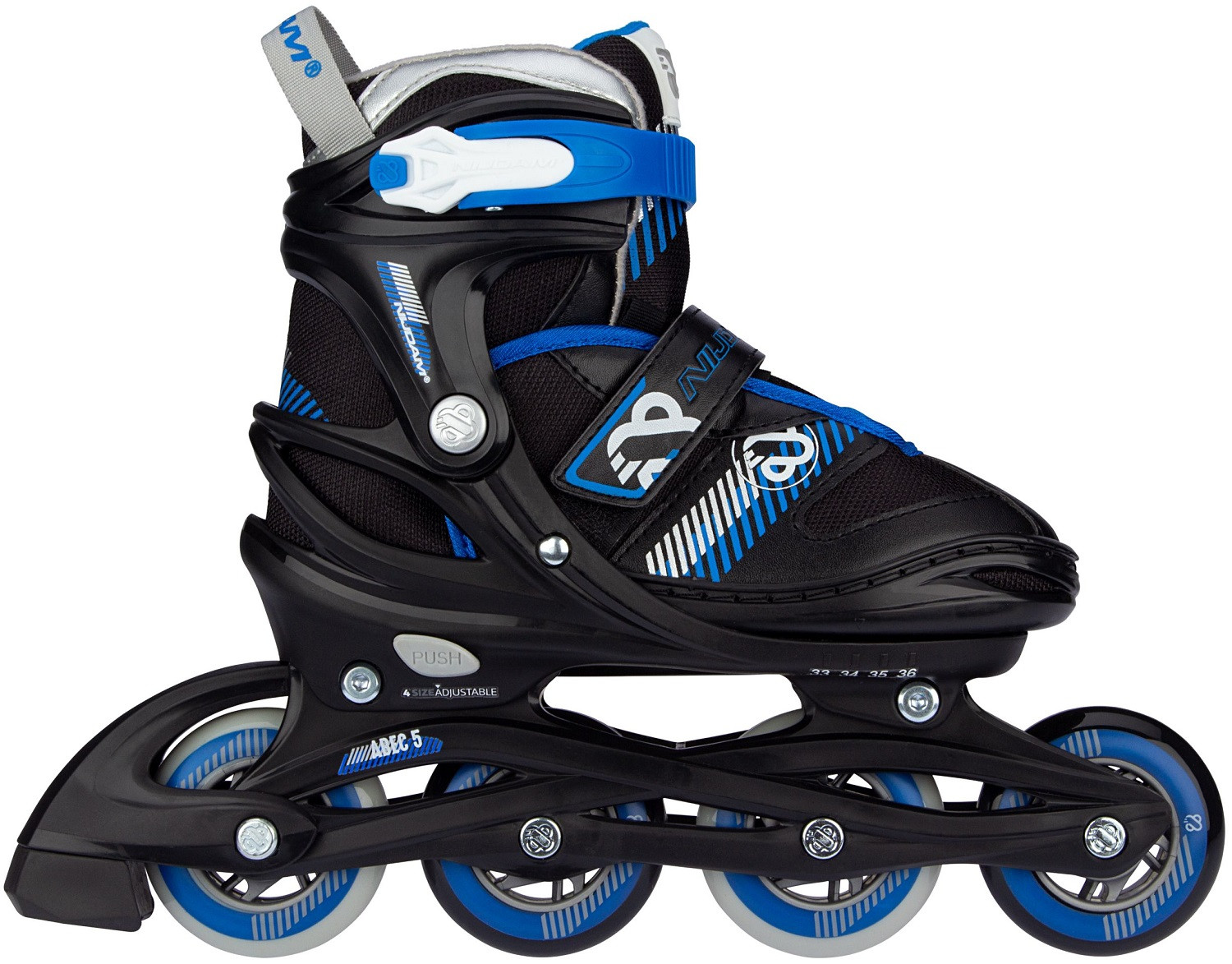 Nijdam Inline Skates - Skeelers - Go Crossing - Zwart/Blauw/Zilvergrijs/Wit - Verstelbaar - Maat 29-32