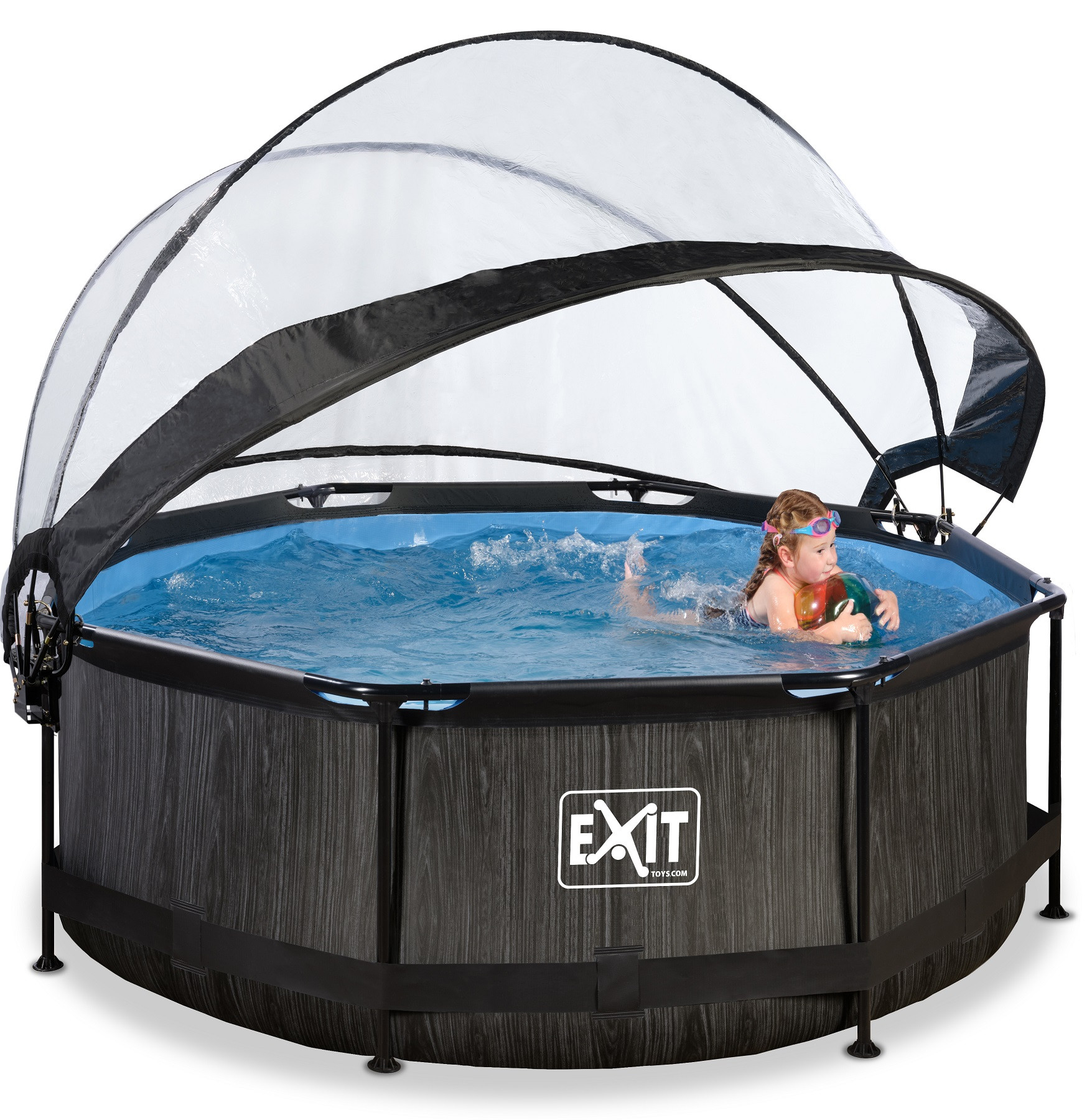 EXIT Frame Zwembad - Black Wood - ø 244 x 76 cm - met Overkapping en Cartridge Filterpomp - Limited Edition