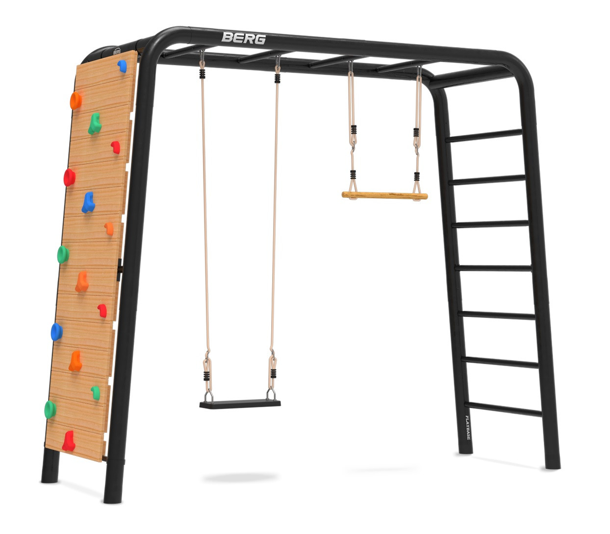 BERG PlayBase Medium TL 3-in-1 Speeltoestel - met Rekstok, Ladder, Rubberen Schommel, Trapeze en Klimmuur