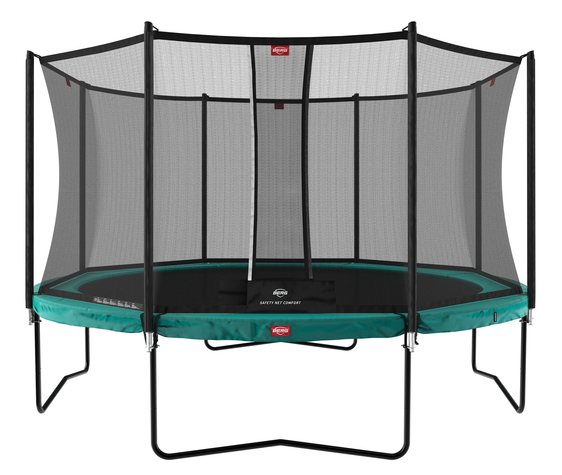 BERG Trampoline Champion met Veiligheidsnet - Safetynet Comfort - 380 cm - Groen - met Airflow Springmat - Twinspring