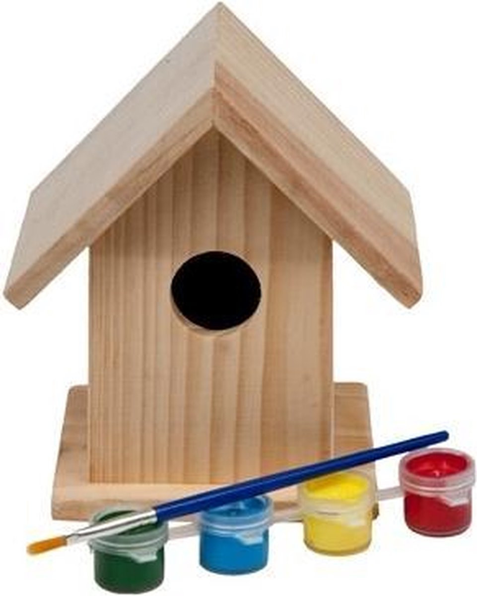 BS Toys Verf je eigen Vogelhuis - Schilderbaar Vogelhuisje - Hout - 13 cm