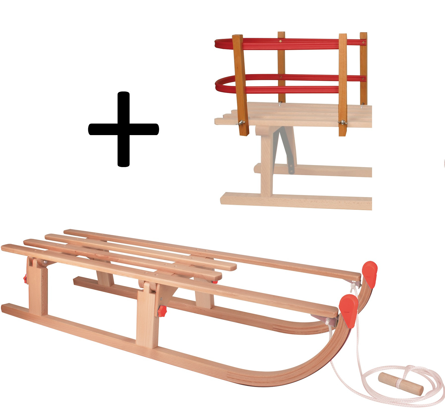 Nijdam Vouwslee - Slee - Slede - Hout - Opklapbaar - met Rugleuning en Trekkoord - XL - 110 cm - Rood