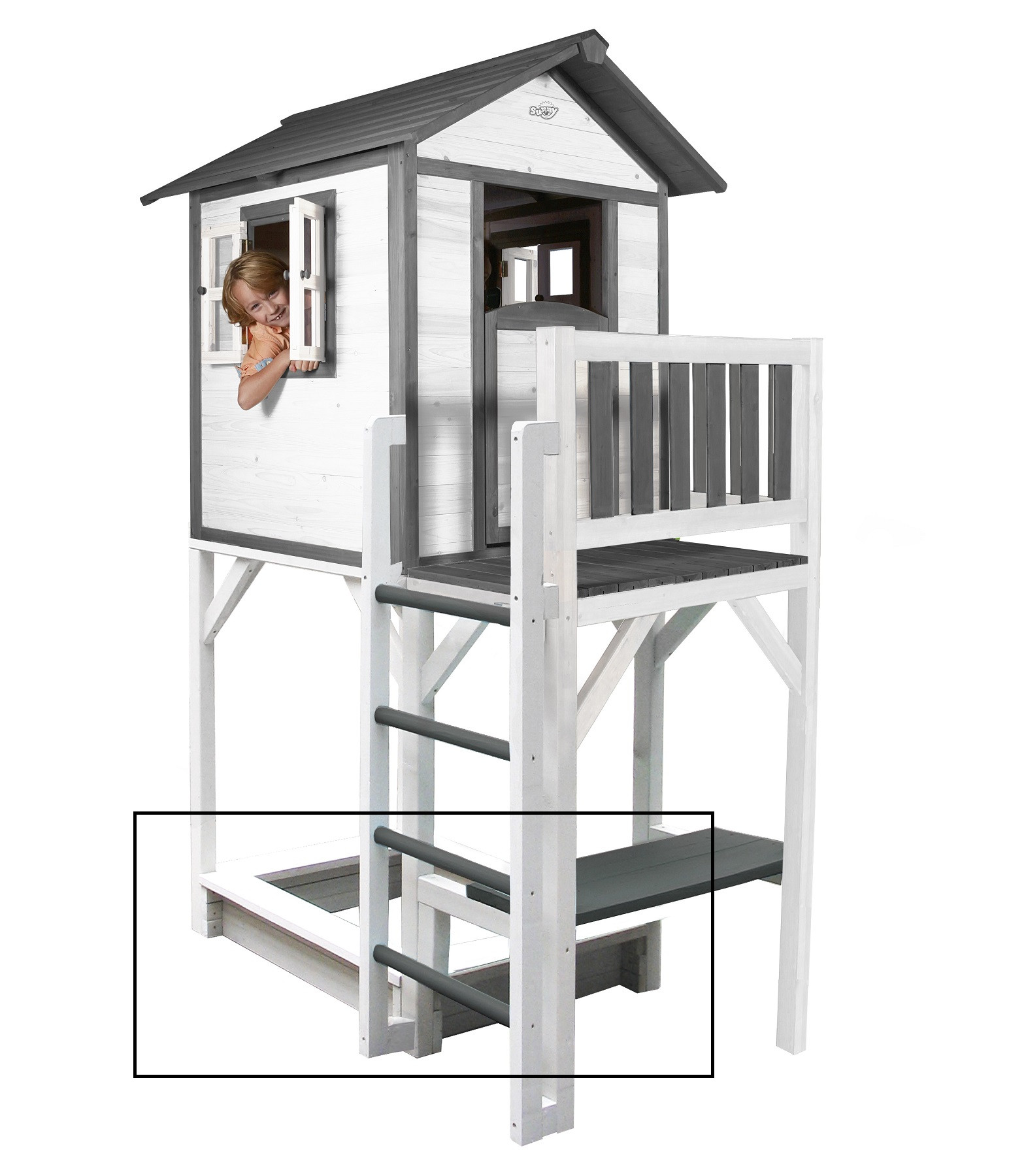 AXI Zandbak voor Lodge XXL Speelhuis - met Deksel - Grijs / Wit - Speelhuisonderdeel