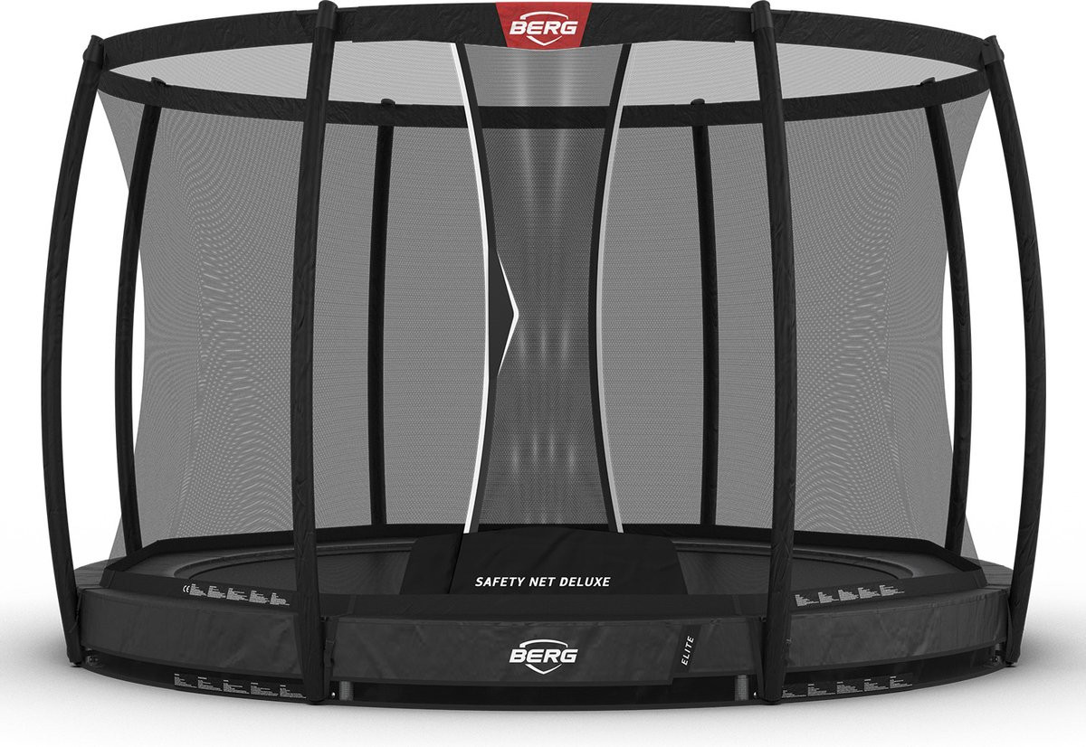 BERG Trampoline Elite met Veiligheidsnet - Safetynet Deluxe - InGround - 330 cm - Antraciet Grijs - Airflow PRO - Twinspring