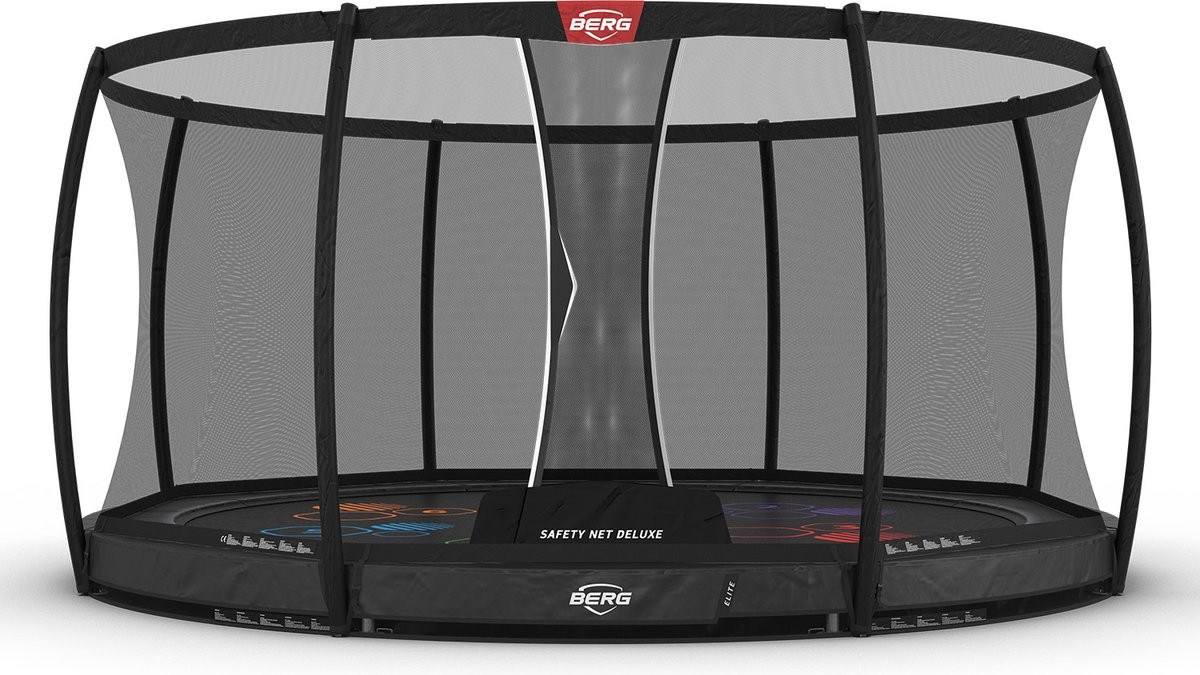BERG Trampoline Elite Levels met Veiligheidsnet - Safetynet Deluxe - InGround - 430 cm - Antraciet Grijs - Airflow PRO - Twinspring
