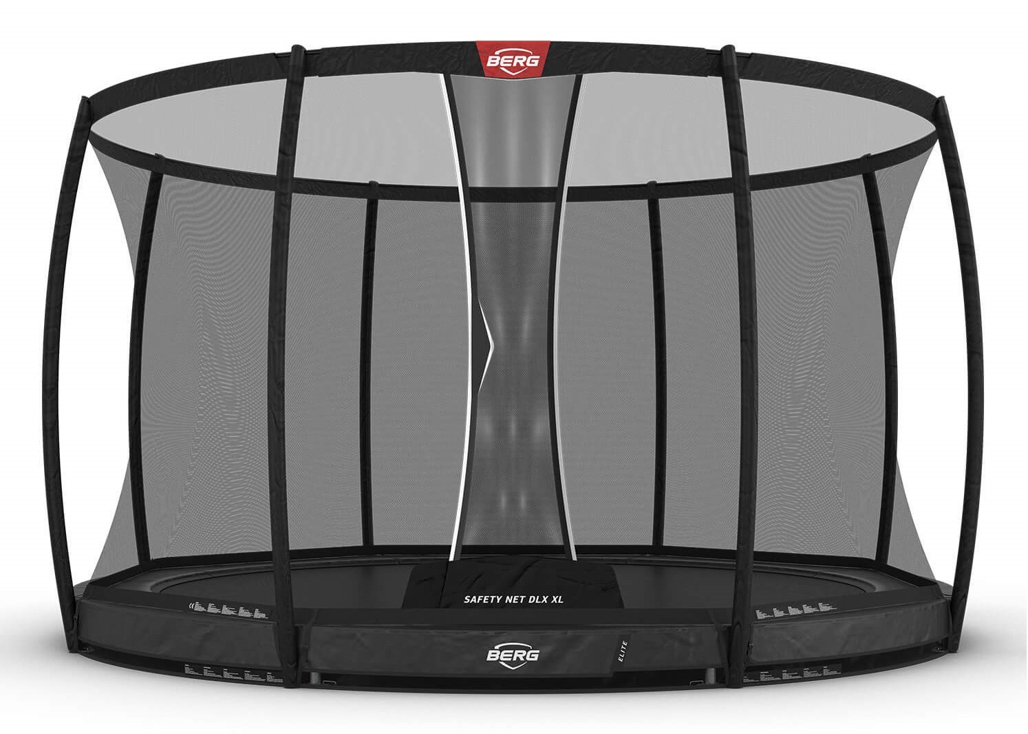 BERG Trampoline Elite met Veiligheidsnet - Safetynet Deluxe XL - InGround - 430 cm - Antraciet Grijs - Airflow PRO - Twinspring