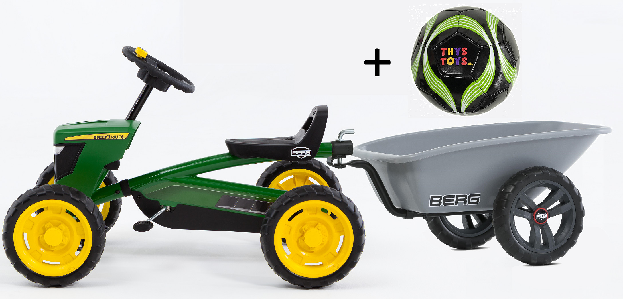 BERG Skelter Buzzy John Deere met Aanhanger en ThysToys Voetbal