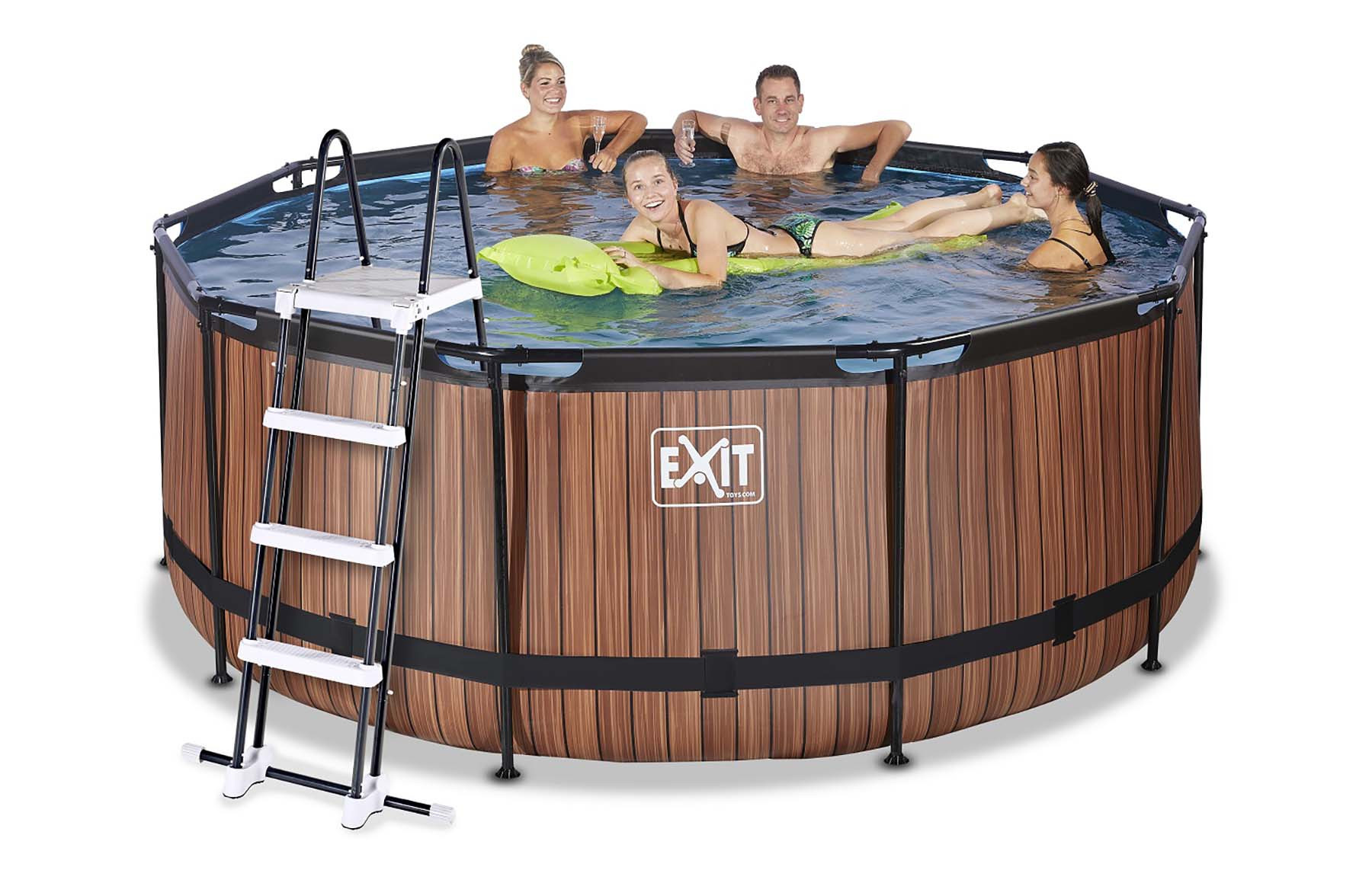 EXIT Frame Zwembad - Wood - ø 360 cm x 122 cm - met Zandfilterpomp - Bruin