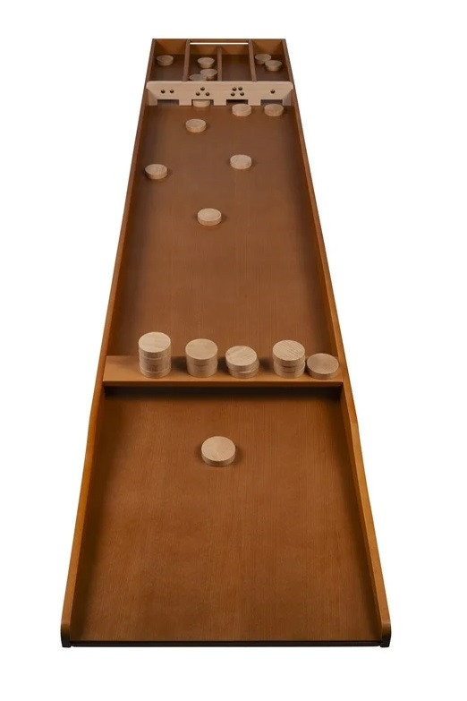 Longfield Sjoelbak Premium - Dark Finish - 200 cm Wedstrijdsjoelbak - met 30 Sjoelstenen - Massief Beukenhout