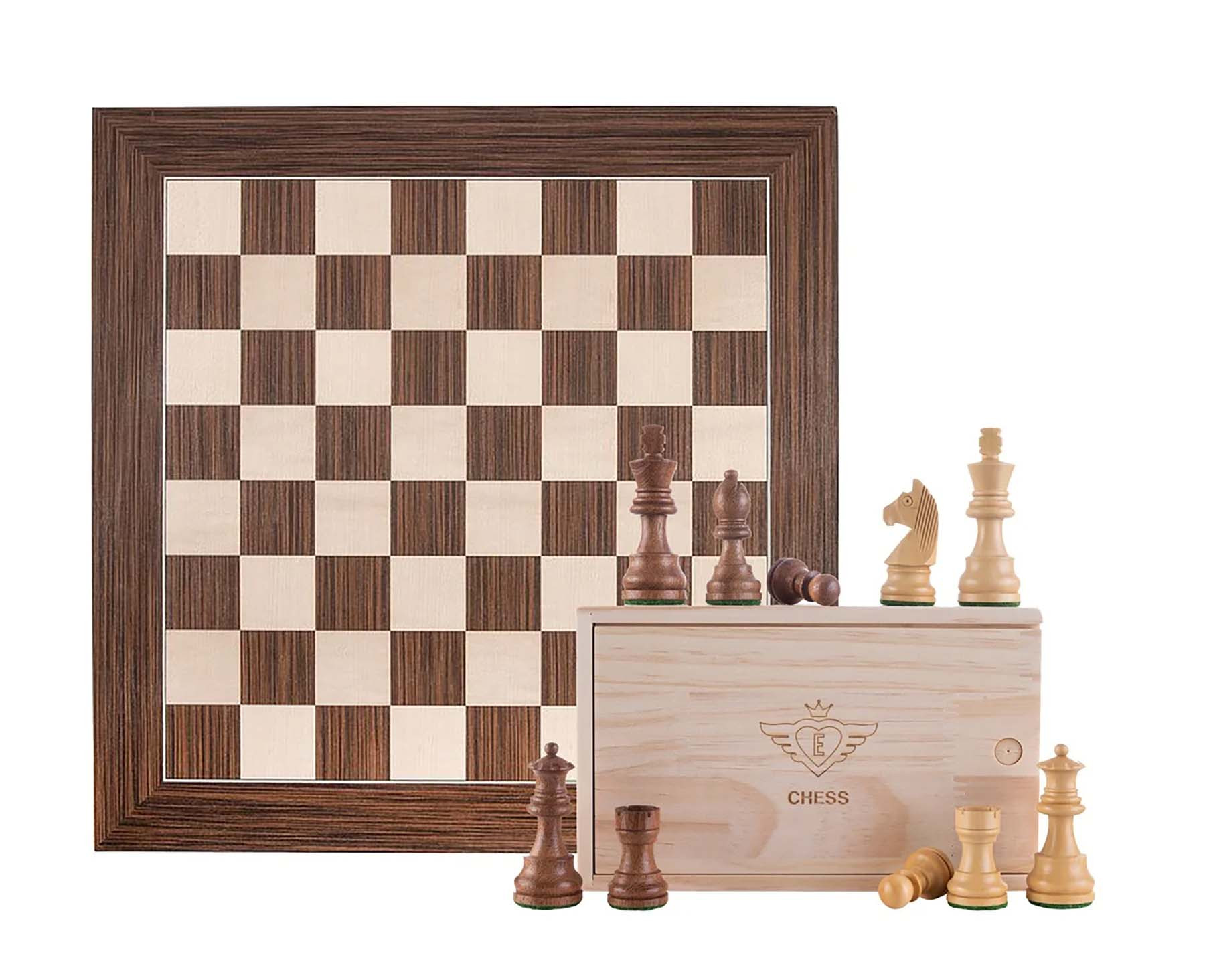 Schaakbord Deluxe - Esdoornhout - 40 x 40 cm met Schaakstukken no. 3 - Houten Kist