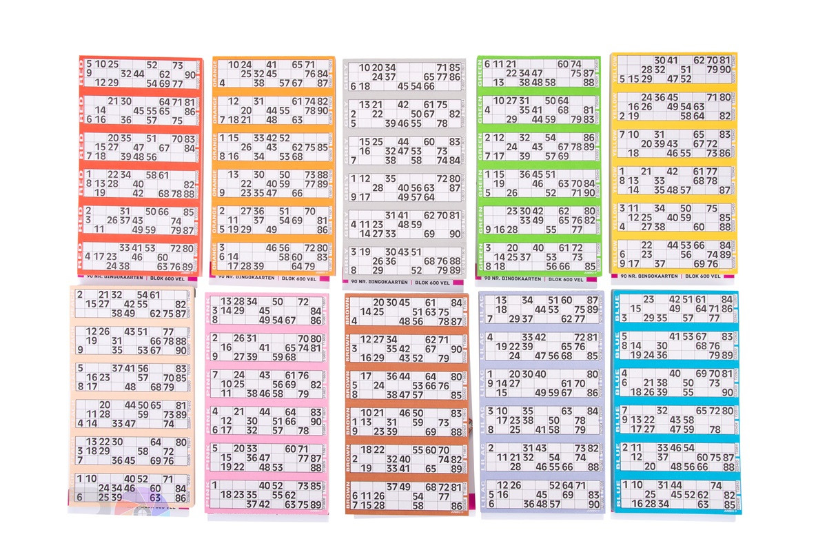 Bingo / Lotto / Kien Kaarten - Nummers 1-90 - Blok met 100 vellen a 6 Kaarten