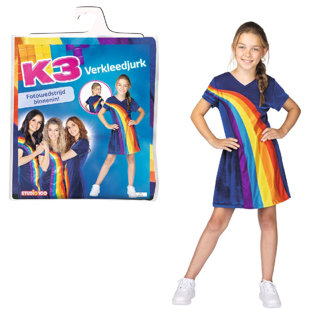 K3 Verkleedjurk Regenboog - 3-5 Jaar - maat 116 - Blauw