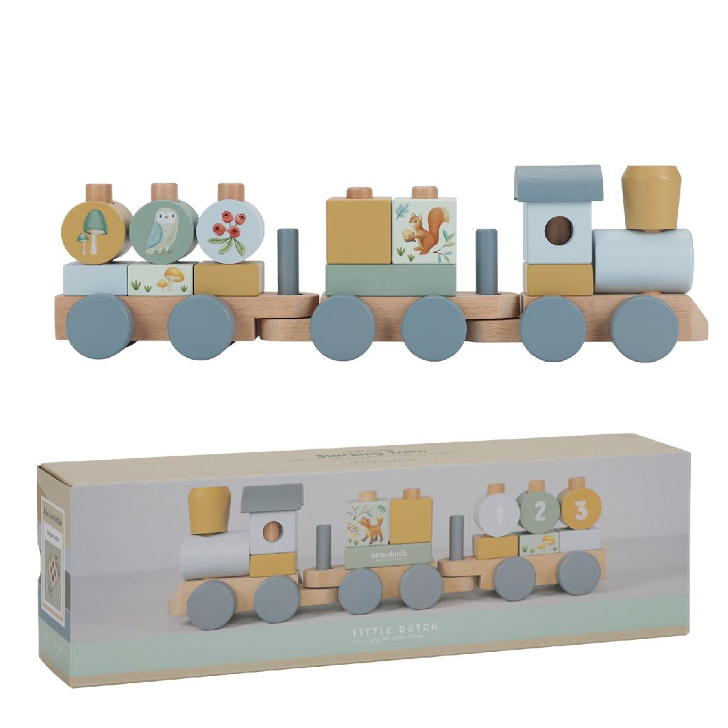 Little Dutch Forest Friends Blokkentrein - FSC Hout - Blauw