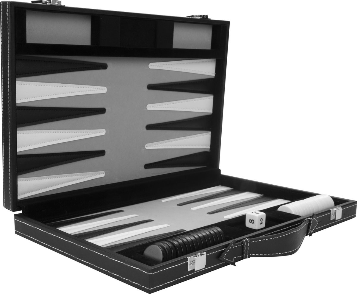 Backgammon Spel - 15 Inch - Grijs, Zwart & Wit 