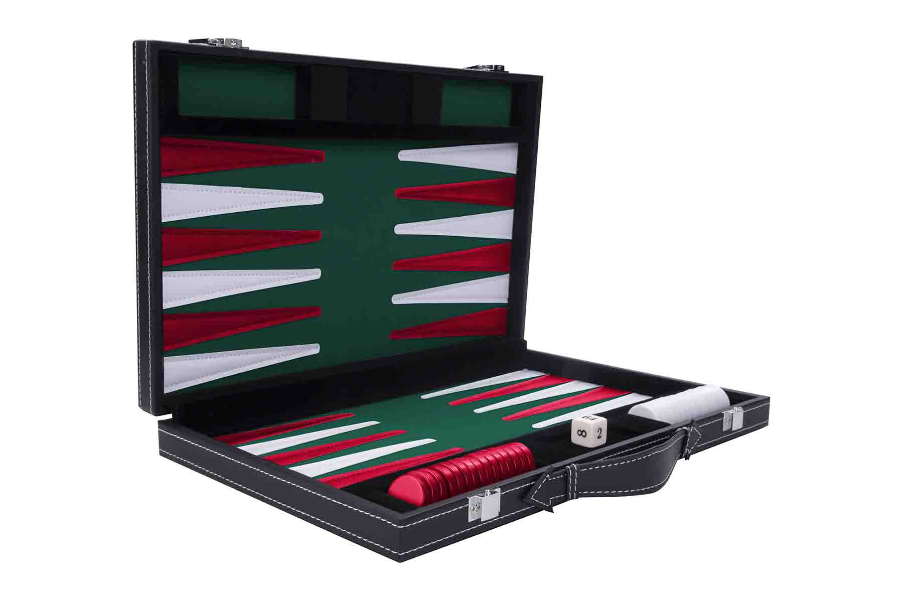 Backgammon - 18 Inch - Groen Rood Wit gestikt
