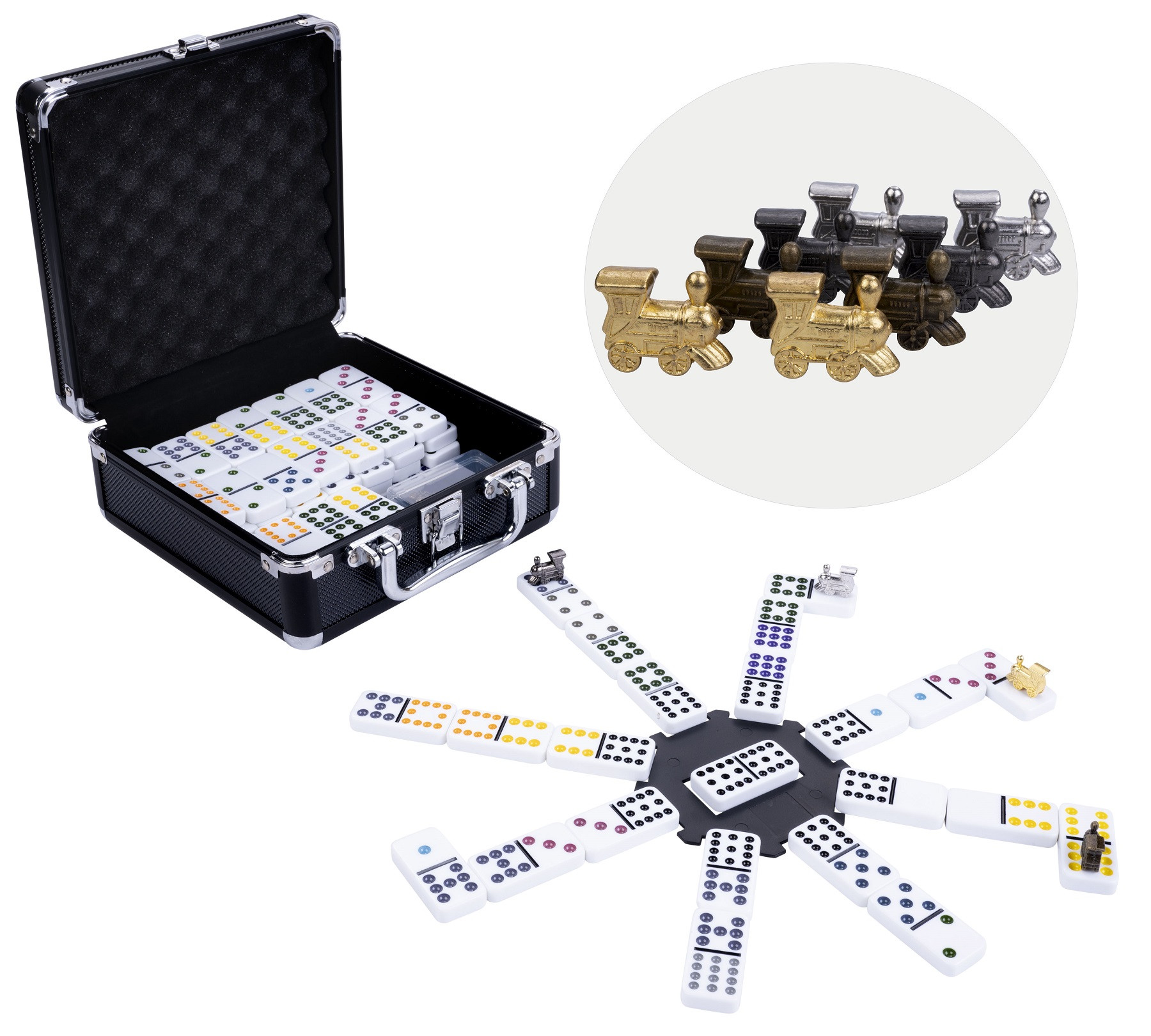 Mexican Train 12 - Domino - in Aluminium koffer - Zwart 