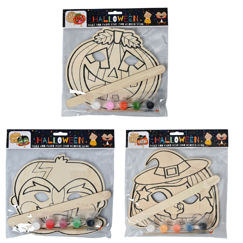 Halloween Maak Je Eigen Houten Masker - Assortiment - Prijs per Stuk