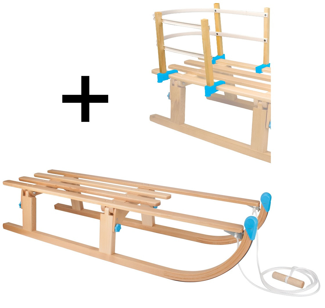 Nijdam Vouwslee - Slee - Slede - Hout - Opklapbaar - met Rugleuning en Trekkoord - XL - 110 cm - Blauw