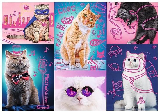 Neon Colour Line Puzzel - Katten - 1000 Stukjes
