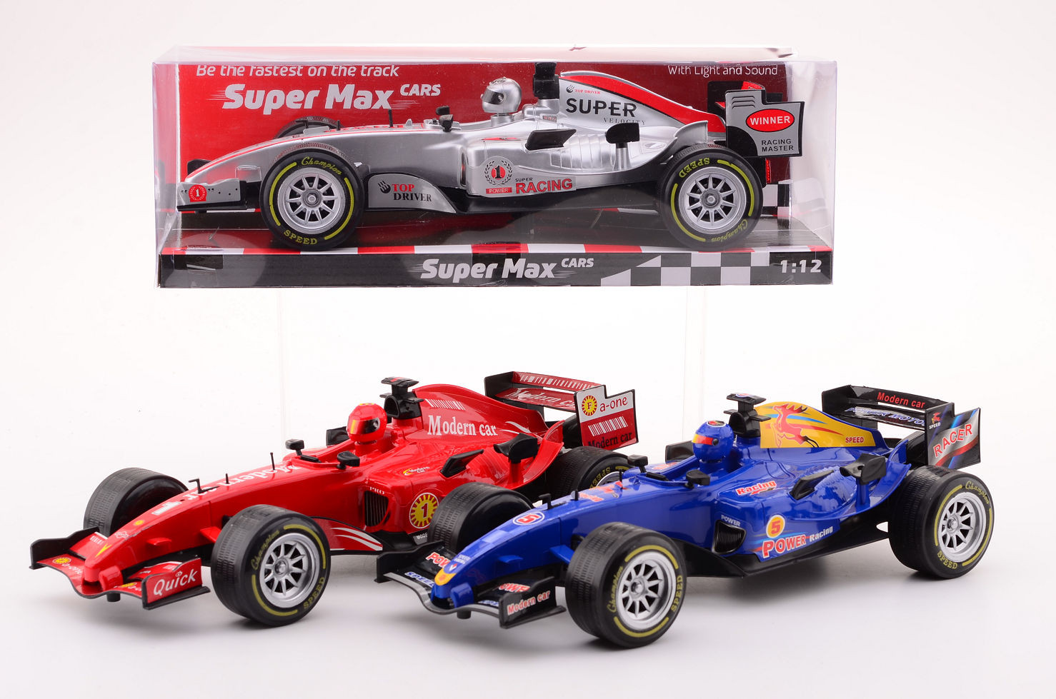 Raceauto 1:12 met Licht en Geluid - Prijs per Stuk