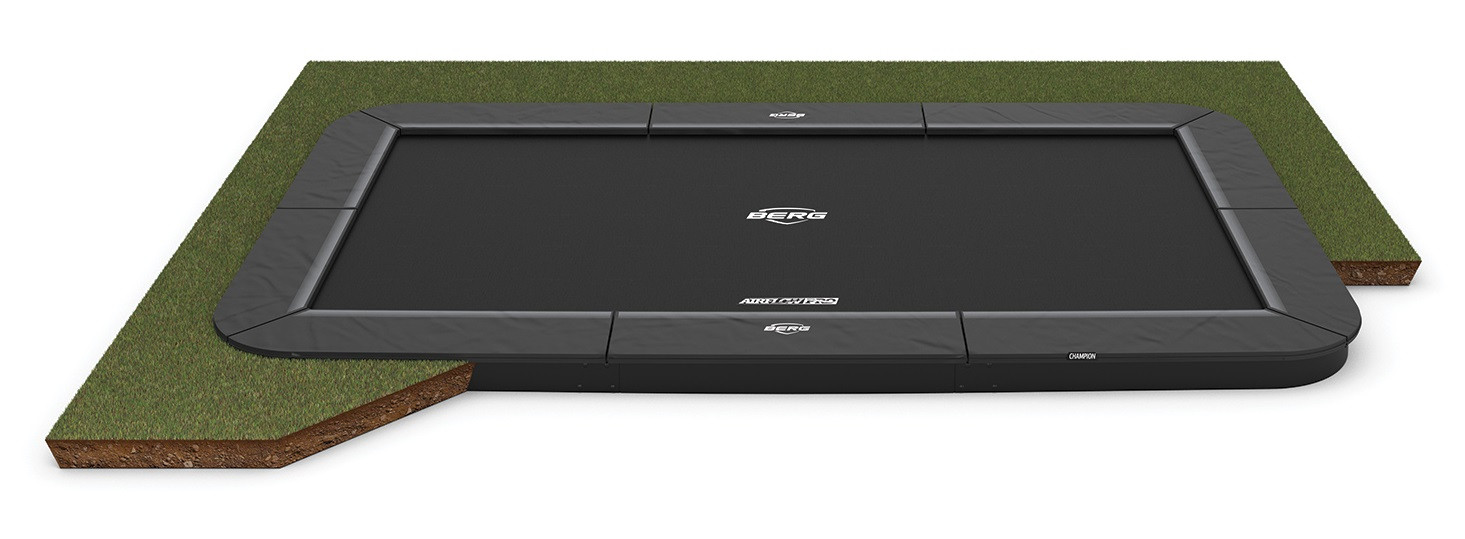 BERG Trampoline Ultim Champion - FlatGround - 410 x 250 cm - Antraciet Grijs - met Airflow PRO Springmat - Twinspring