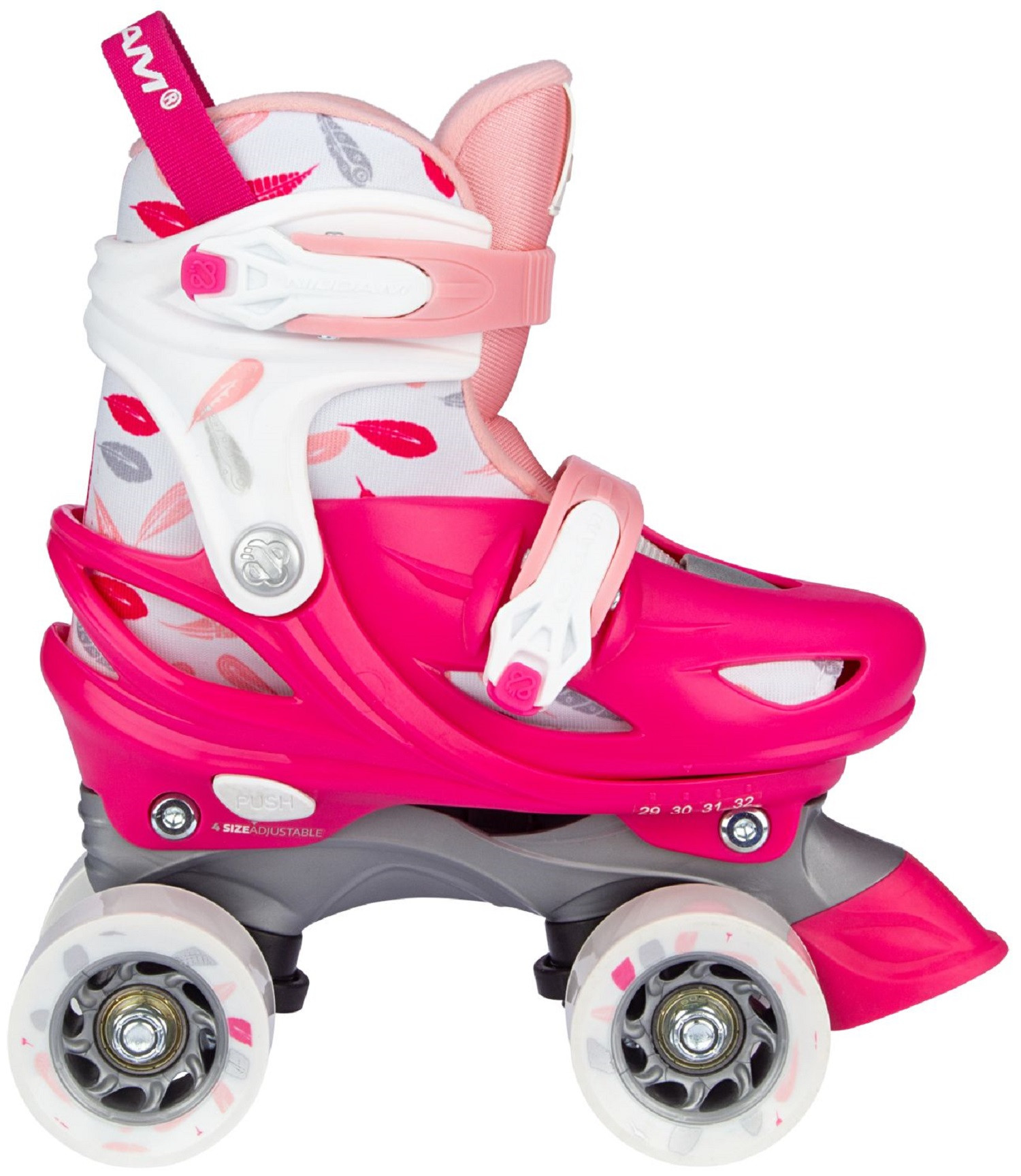 Nijdam Rolschaatsen Verstelbaar - Feather Drops - Fuchsia/Roze/Wit/Zilvergrijs - 33-36