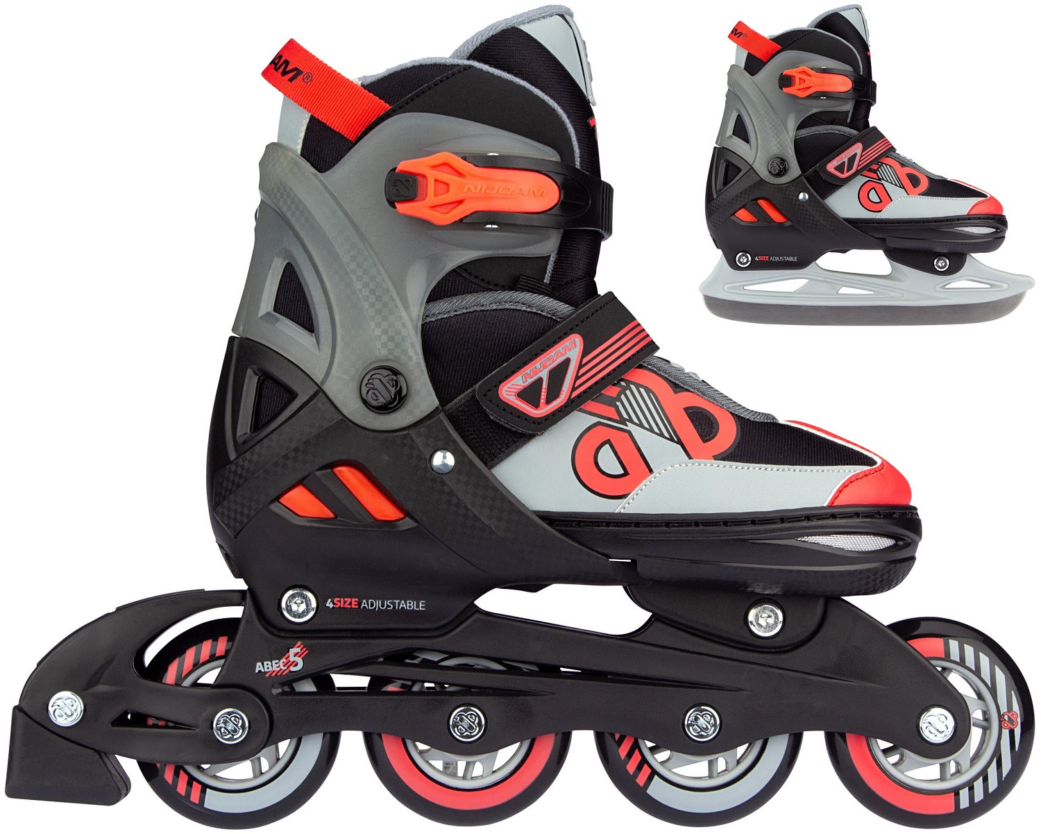 Nijdam Schaats - Skates Combo Verstelbaar 37-40 - Red Raider - Zwart/Rood/Grijs