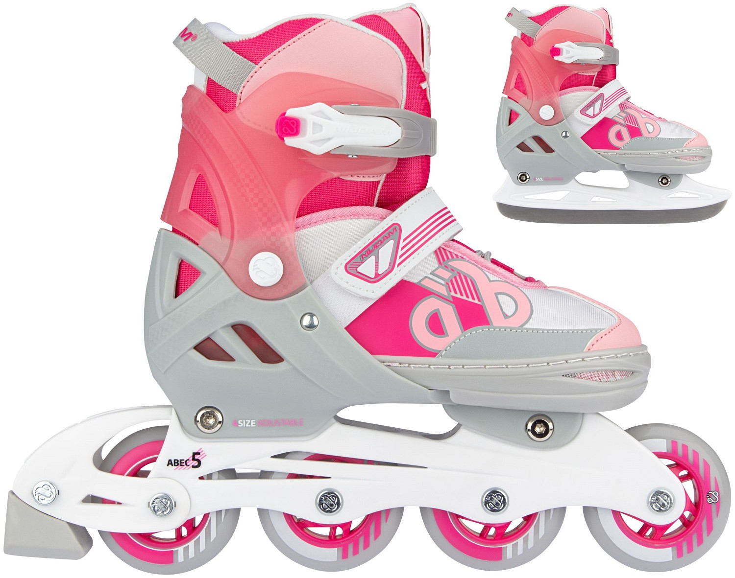 Nijdam Schaats - Skates Combo Verstelbaar 29-32 - Bold Berry - Grijs/Wit/Roze
