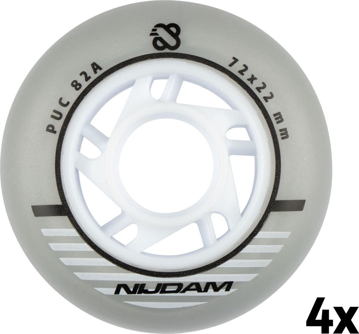 Nijdam Inline Skate - Skeeler -  Wielen Set - 72x22 mm - 4 Stuks - Zilver/Wit/Zwart
