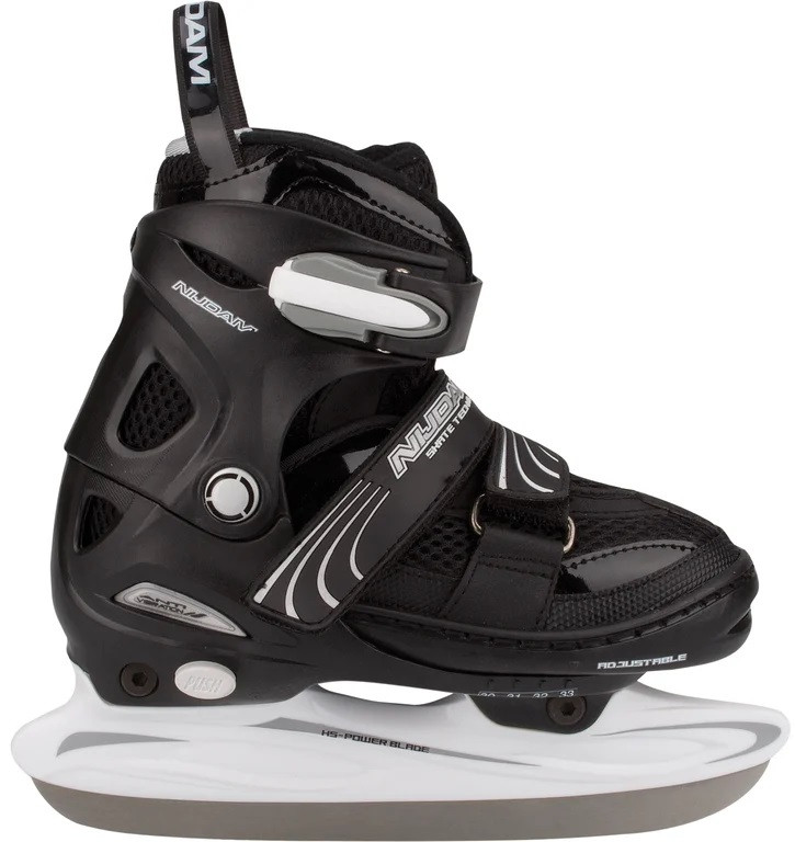 Nijdam IJshockeyschaats Junior - Verstelbaar - Semi-Softboot - Zwart / Zilver - Maat 30-33