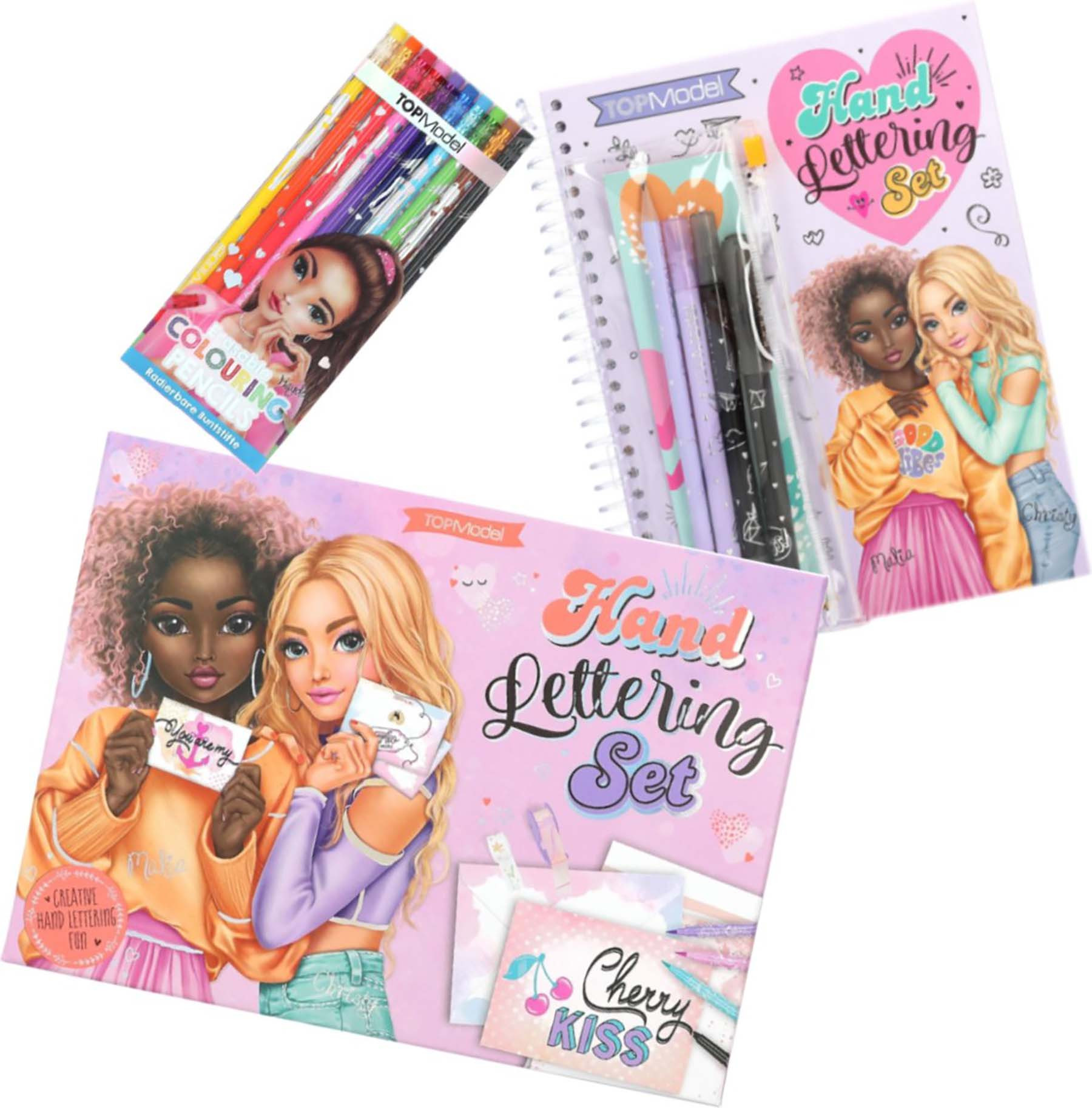 TOPModel Handlettering Brievenbox Set met uitgumbare Kleurpotloden Kado Set - TOP Model - Creatief Cadeau - Schrijfset