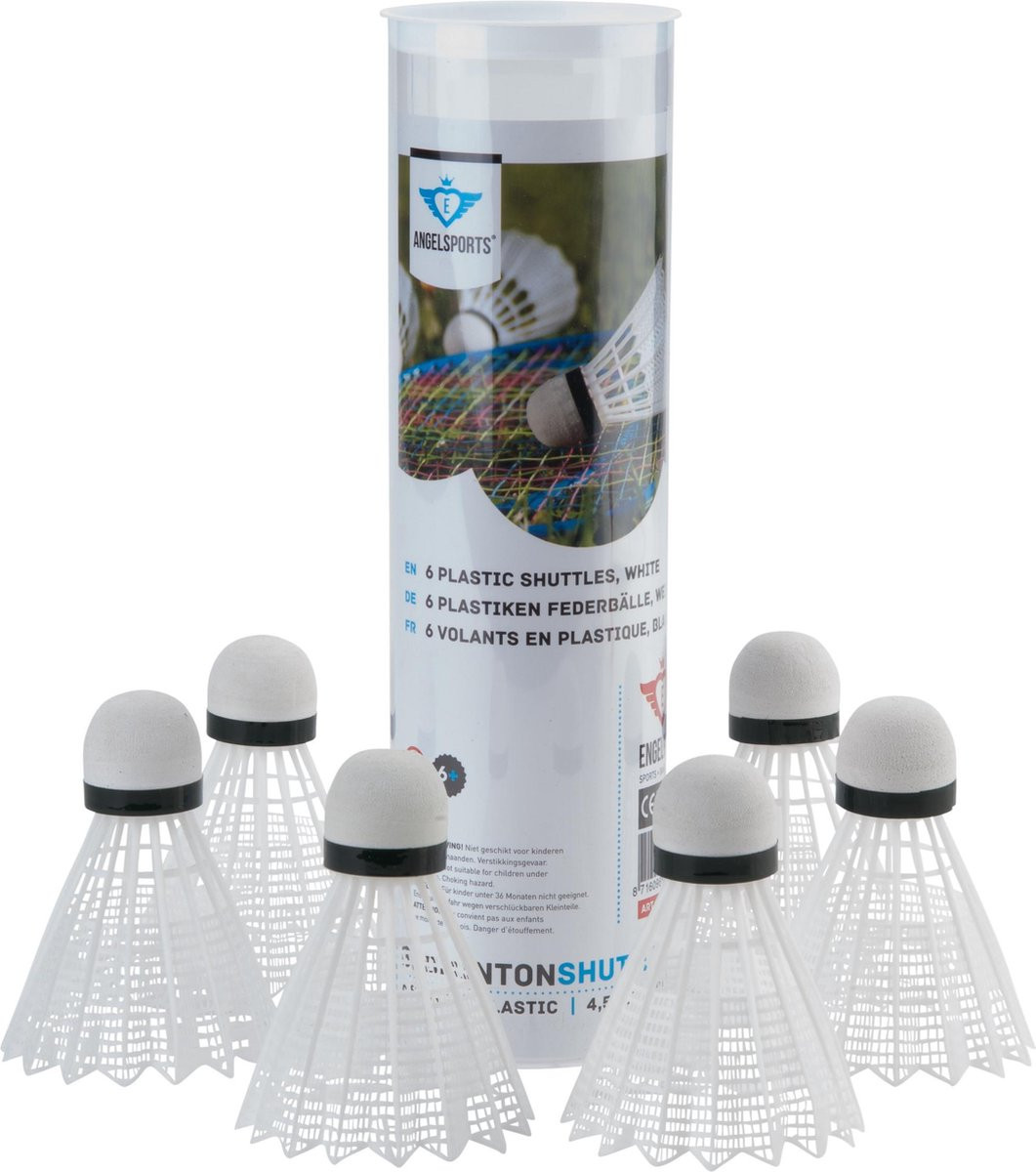 Badminton Shuttles Plastic - 6 stuks - in koker - Wit