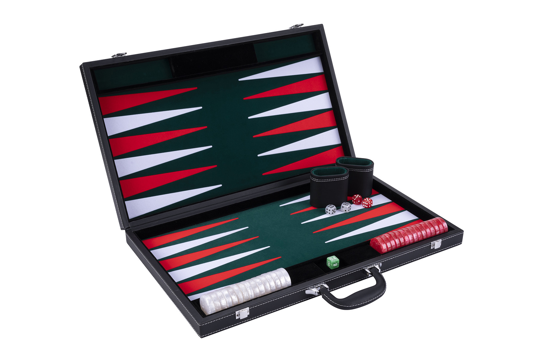 Backgammon Spel - 21 inch - Ingelegd - Groen/Rood/Wit