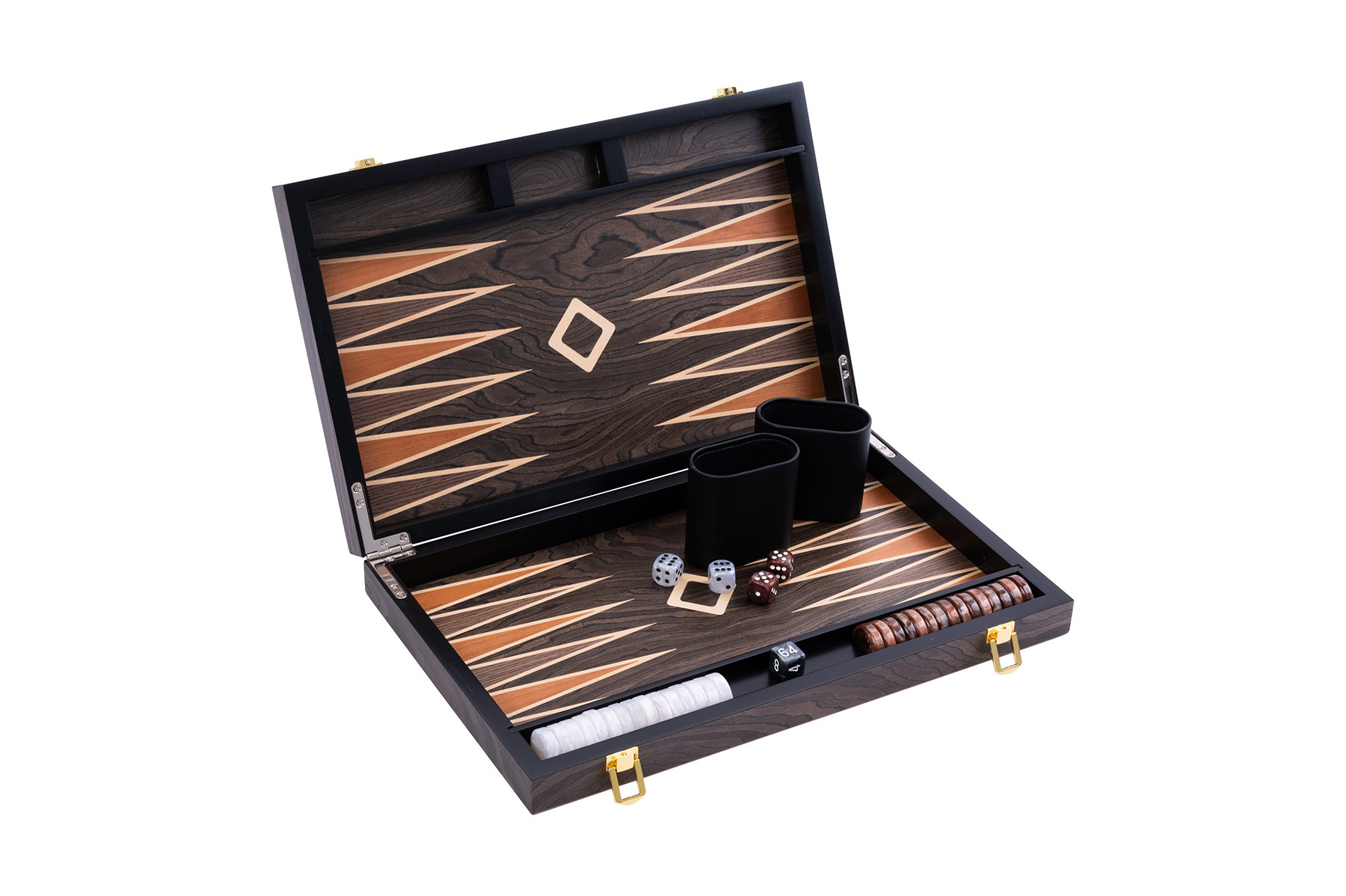 Backgammon Spel - 15 Inch - Bruin Burl Ebbenhout