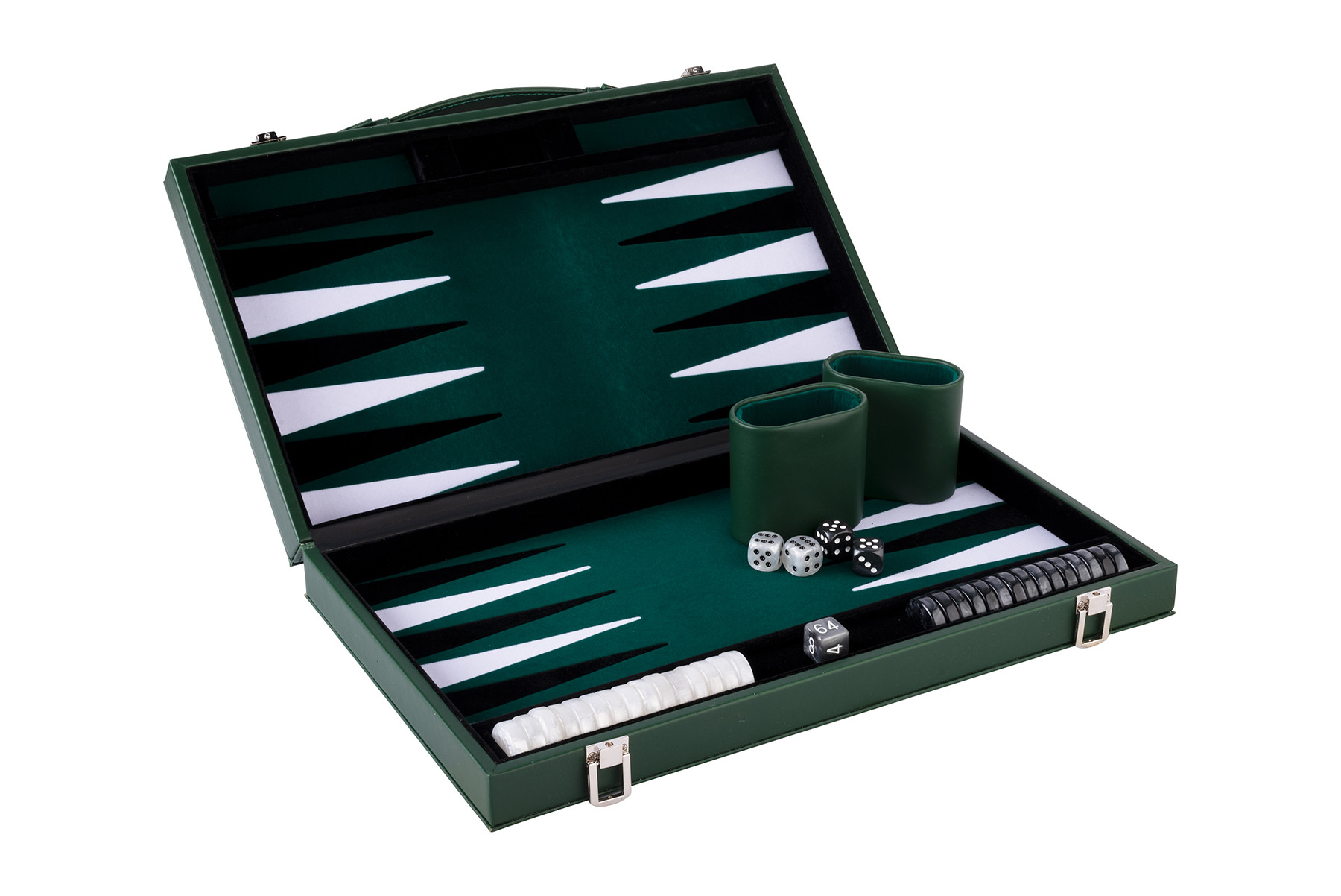 Backgammon - Spel - 15 Inch - Ingelegd - Groen/Zwart/ Wit - Groen
