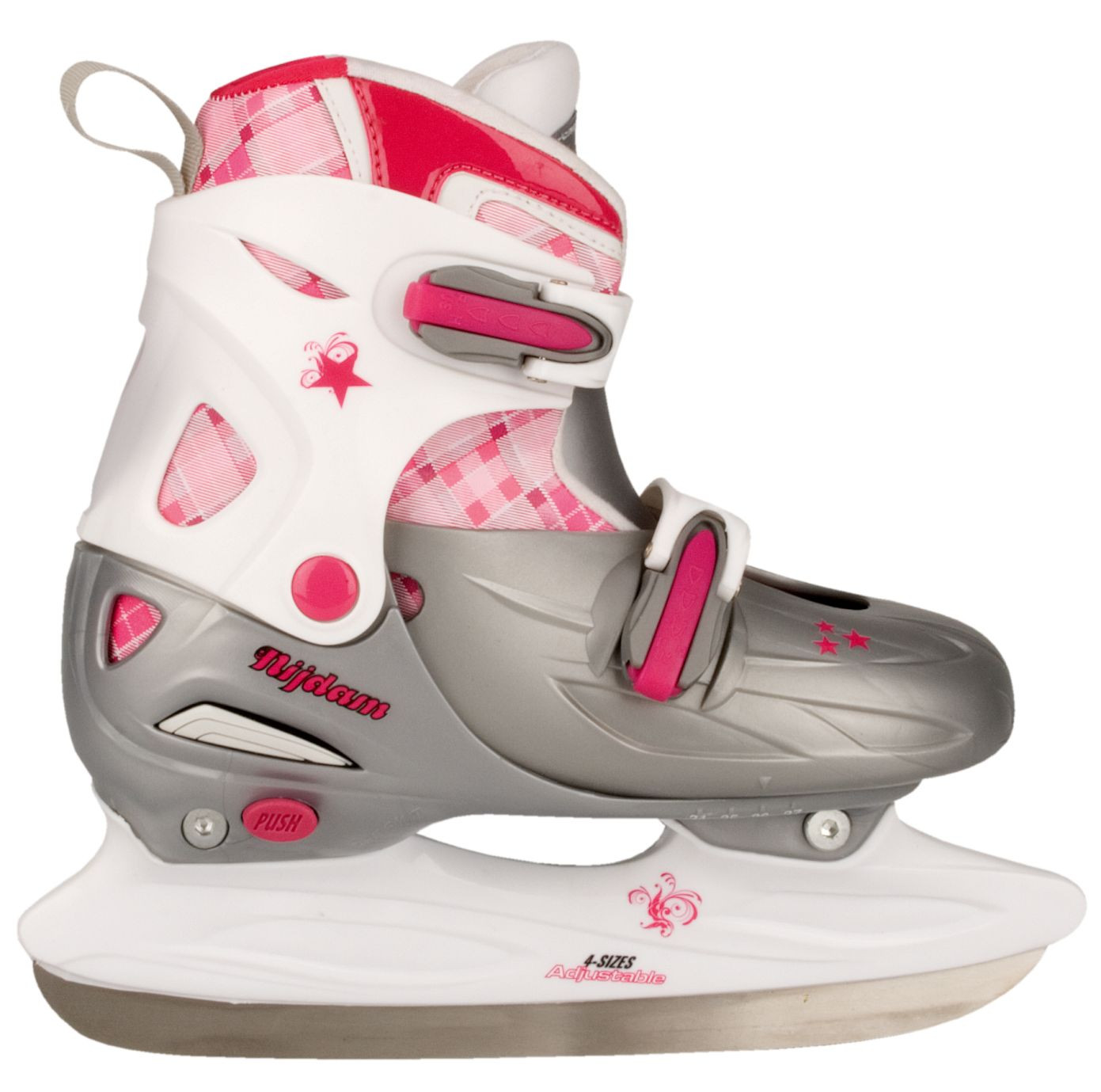 Nijdam Kunstschaats Diamond Pattern - Hardboot - Verstelbaar - Maat 30-31-32-33 - Roze / Wit