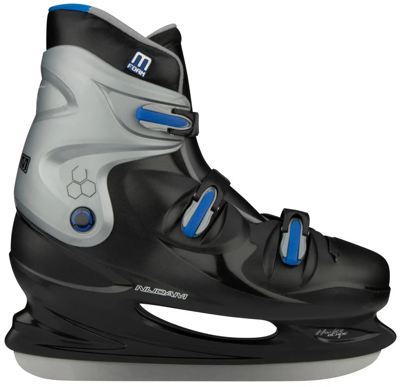 Nijdam IJshockeyschaats XXL - Hardboot - Zwart / Zilver / Blauw - Maat 48