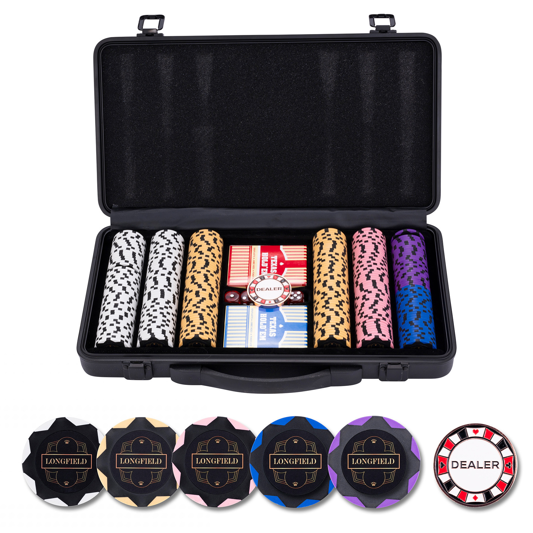 Pokerset in zwarte koffer - 300 chips zonder waarde (14 gram)