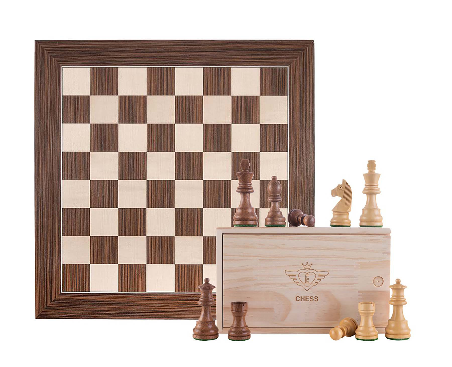 Schaakbord met schaakstukken - Walnoot Esdoorn ingelegd - 50 x 50 cm - no. 4