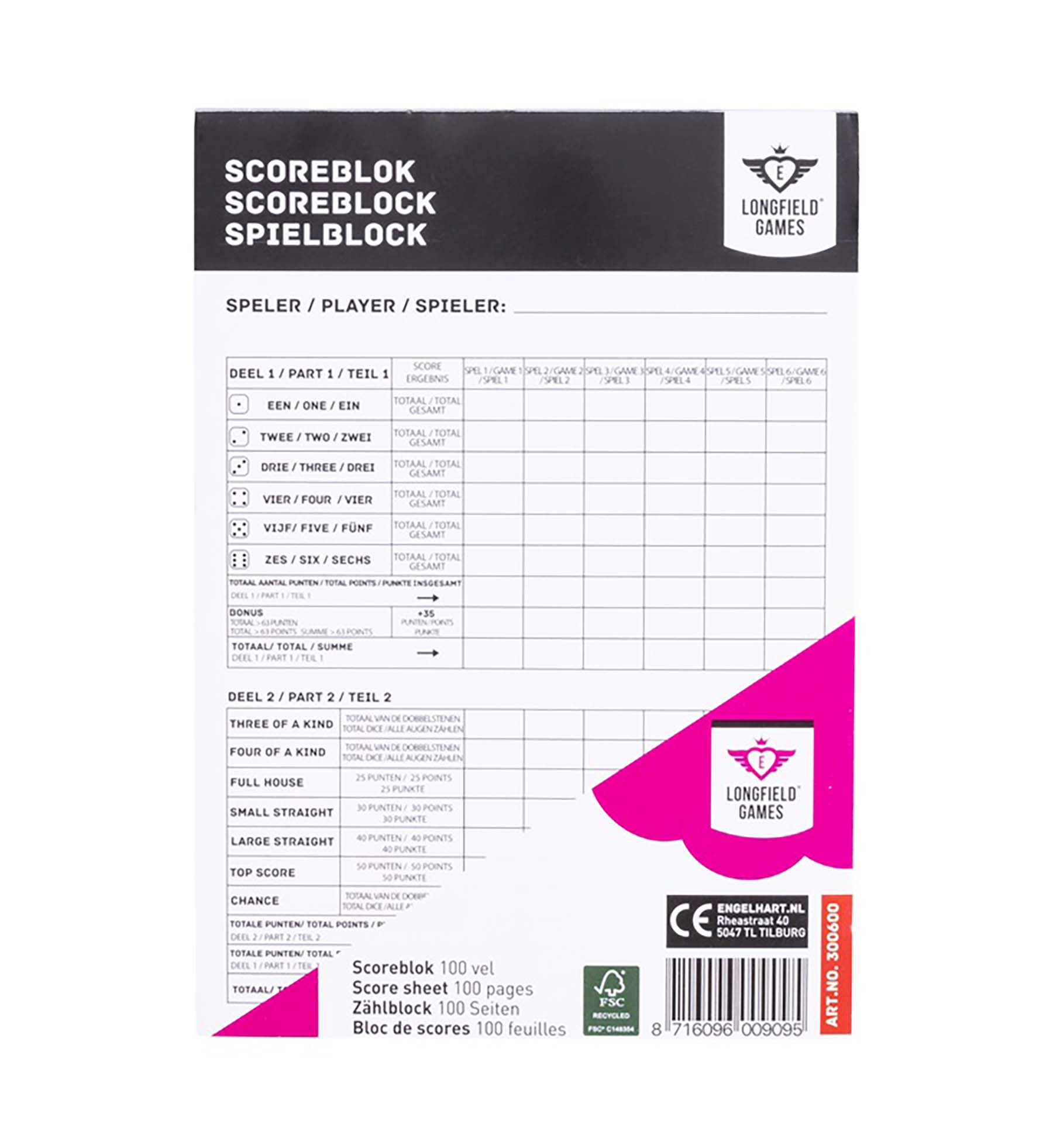 Yahtzee Scoreblok - 100 vel