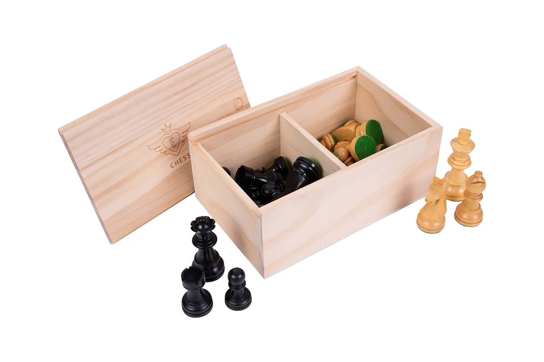 Schaakstukken India - No. 4 - Vilt - Gepolijst Palmhout - in Kistje