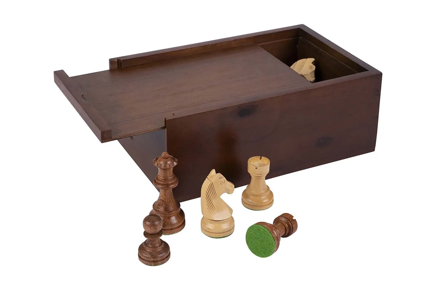 Schaakstukken India - No. 5 - Antiek - Lood - Vilt - Acacia Hout 