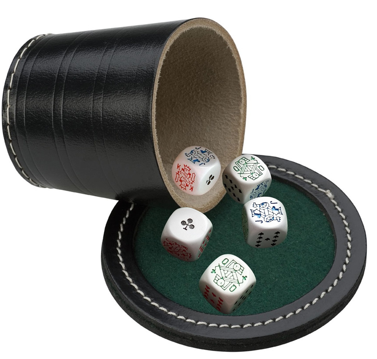 Pokerbeker met Deksel - Leder - 5 Pokerstenen - Zwart