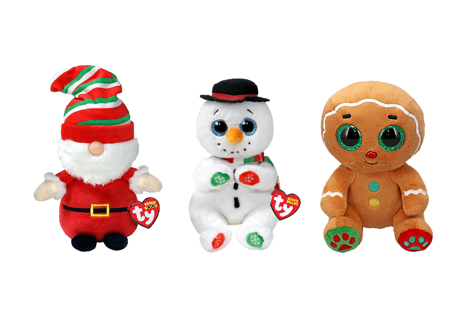 Ty Beanie Boo Kerst Knuffel - Bundel - met Gnewman, Weaterby en Nutmeg Gingerbread