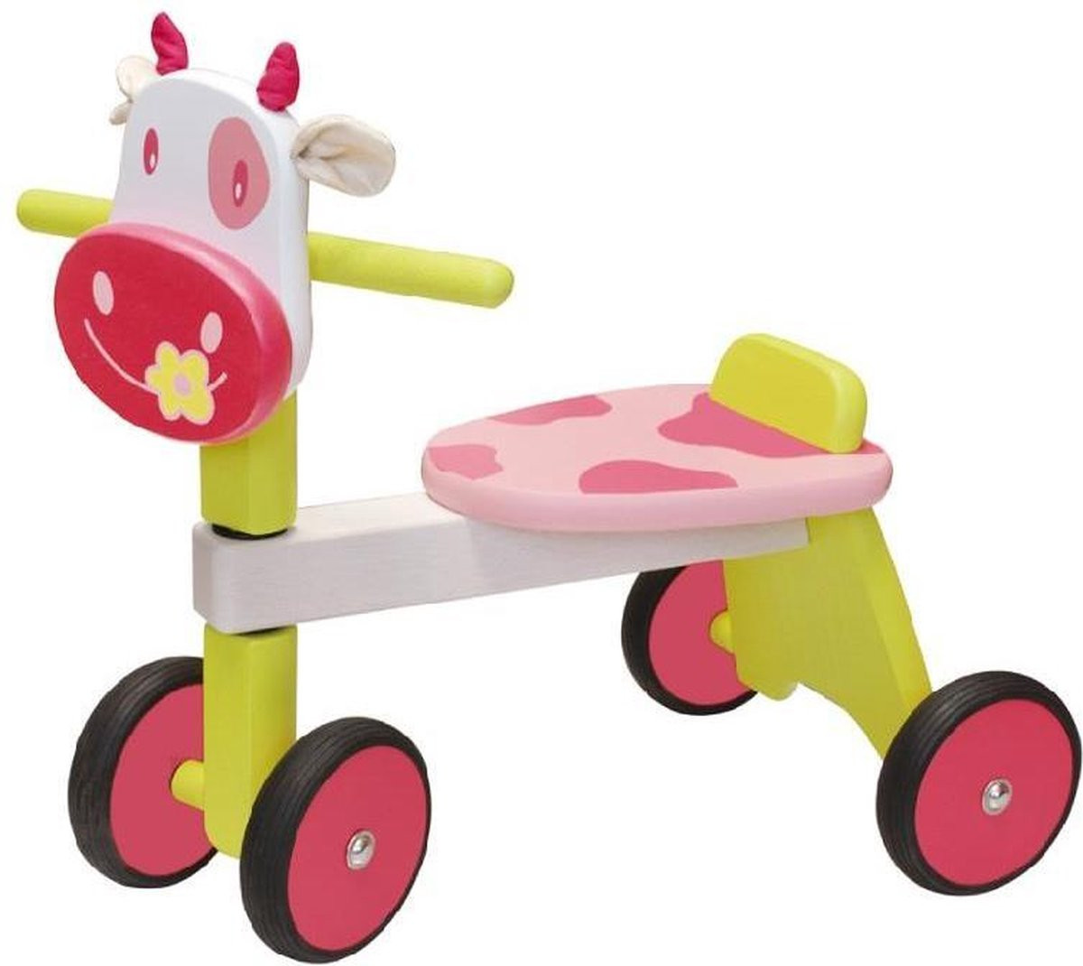 Loopfiets Koe - Hout - Roze / Groen 