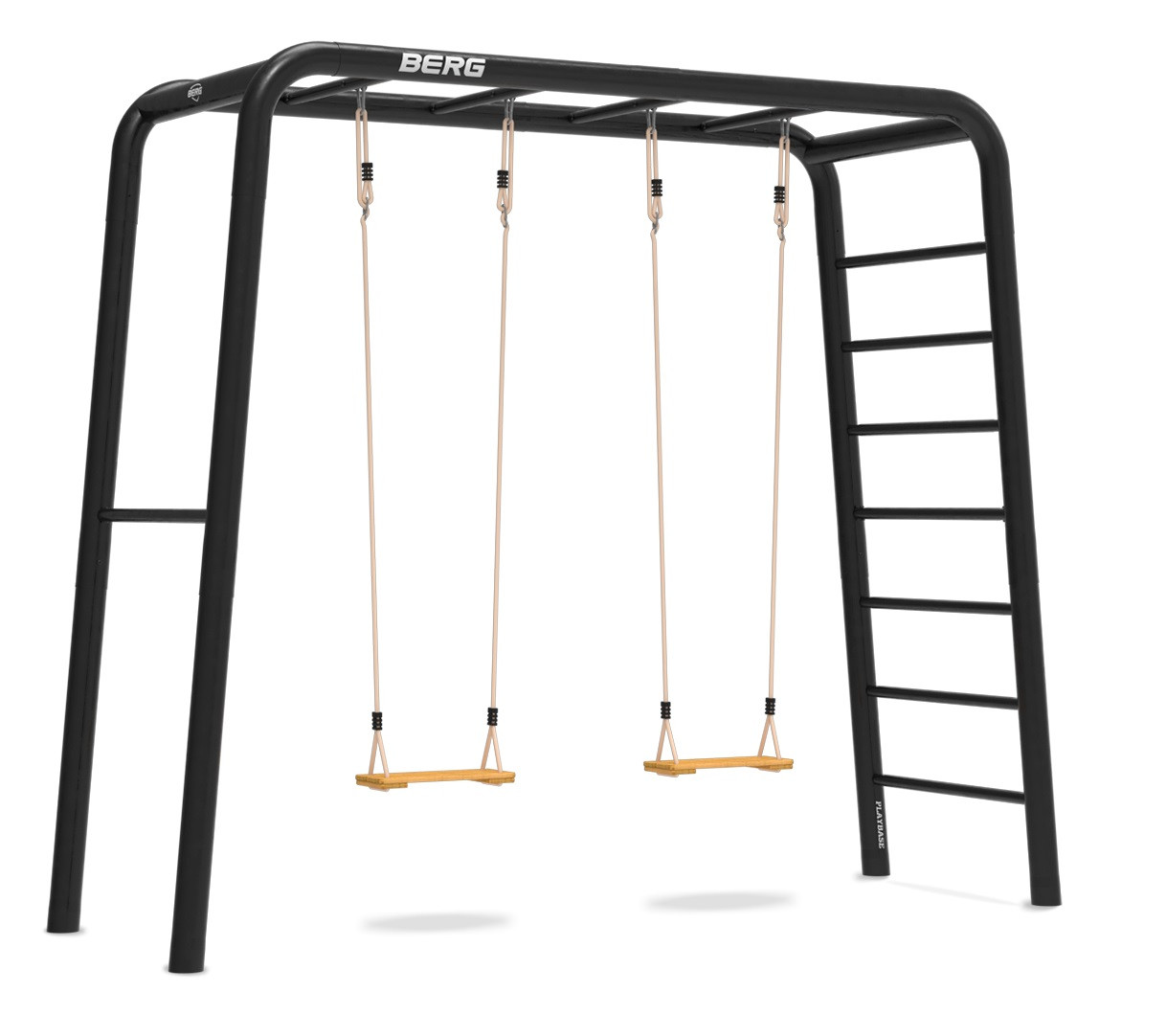 BERG PlayBase Medium TL 3-in-1 Speeltoestel - met Rekstok en Ladder en 2 Houten Schommels
