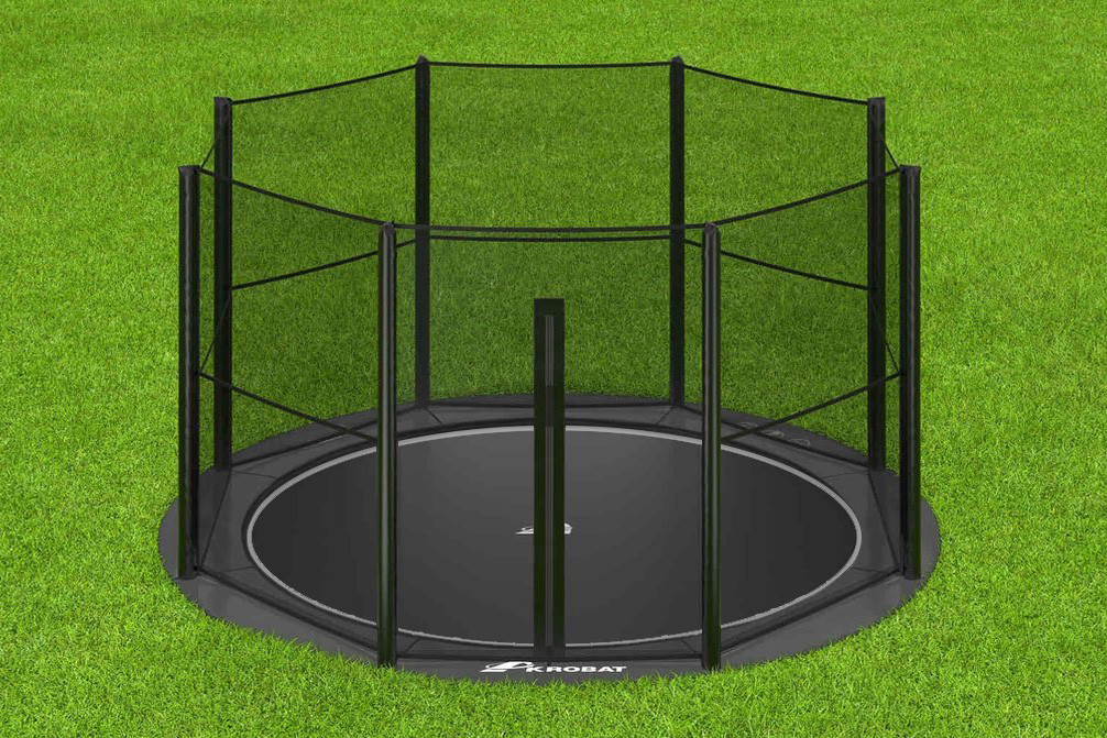 Akrobat Trampoline Orbit - Flat to the Ground - 365 cm - Zwart / Zwart - met Veiligheidsnet